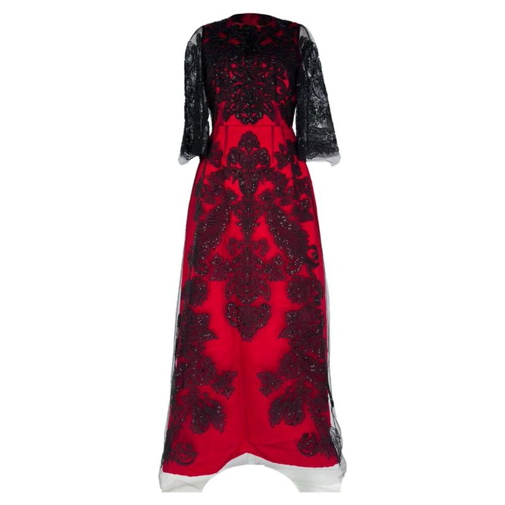 Dolce & Gabbana Lace-Accent Gown in Black and Red Polyamide